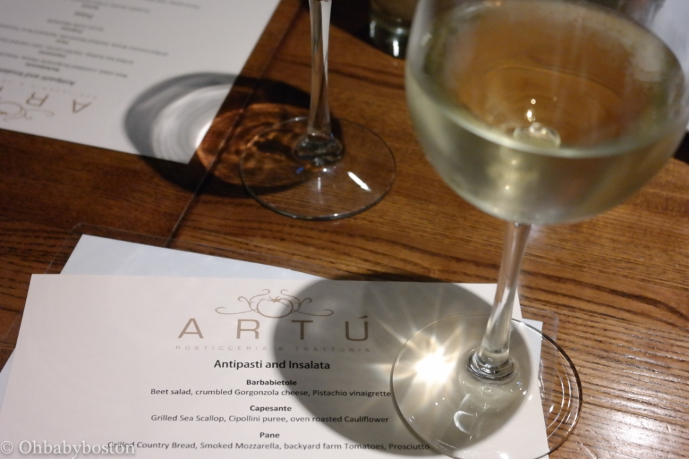 A glass of white at Artú in Boston's North End.
